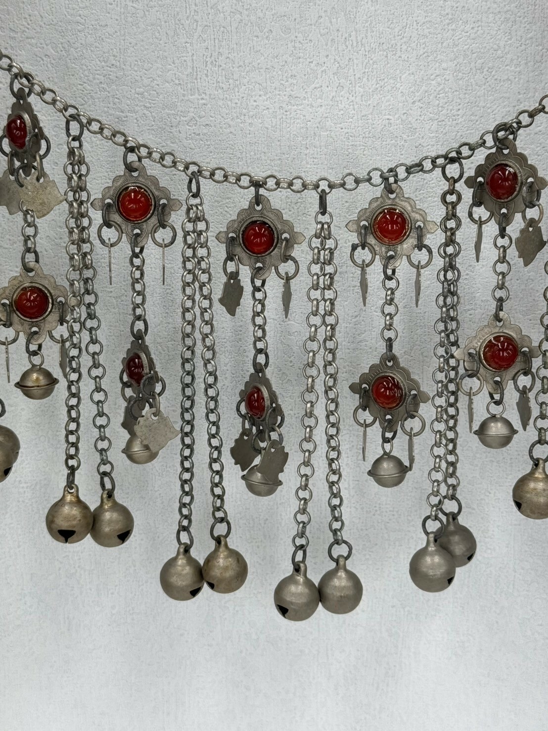 J14-燻全焊接兩層紅瑪瑙流蘇鈴鐺鏈條120cm