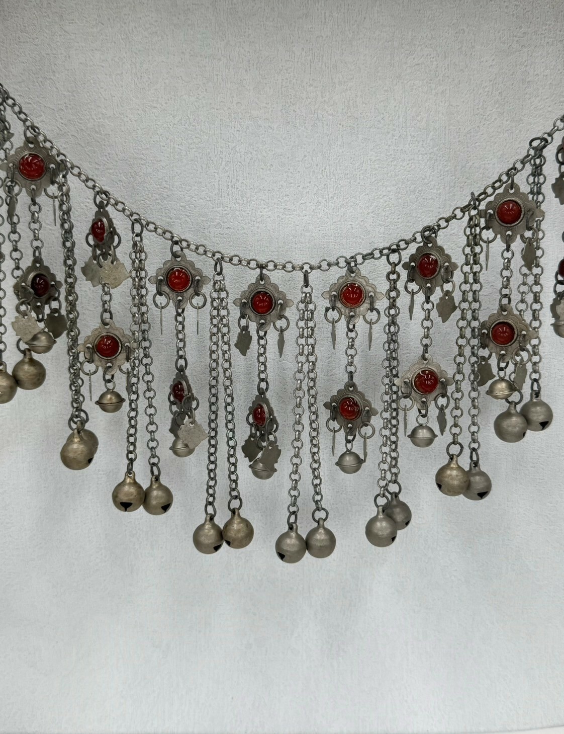 J14-燻全焊接兩層紅瑪瑙流蘇鈴鐺鏈條120cm