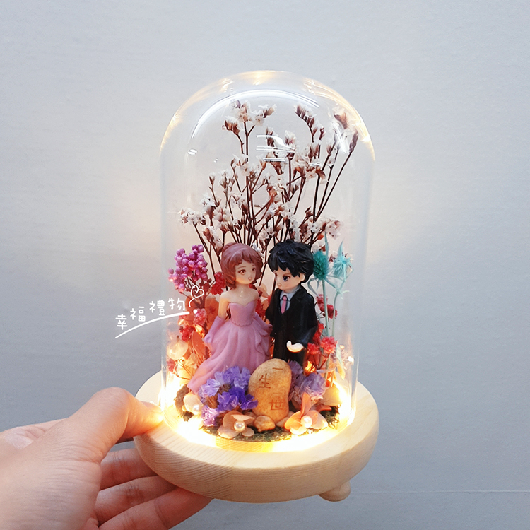 永生花鐘形玻璃罩結婚新人,永生花試管型玻璃罩,玻璃罩夜燈,Preserved flower bell-shaped glass cover