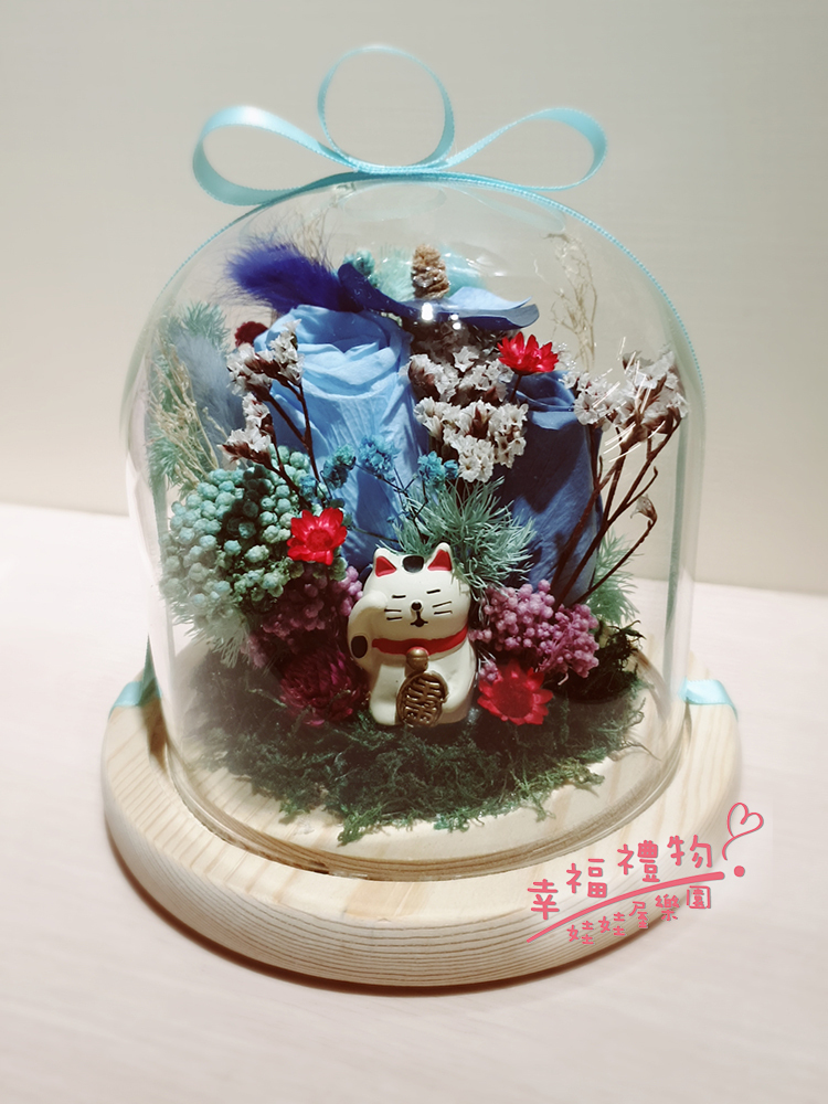 永生花鐘形玻璃罩招財貓,永生花試管型玻璃罩,玻璃罩夜燈,Preserved flower bell-shaped glass cover