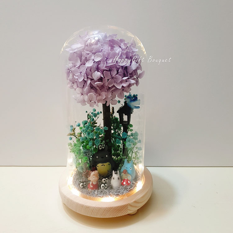 永生花鐘形玻璃罩,永生花試管型玻璃罩龍貓,玻璃罩夜燈,Preserved flower bell-shaped glass cover