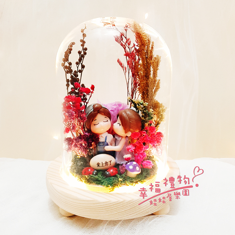 永生花鐘形玻璃罩情人,永生花試管型玻璃罩開幕招財貓,玻璃罩夜燈,Preserved flower bell-shaped glass cover, preserved flower test tube type glass cover