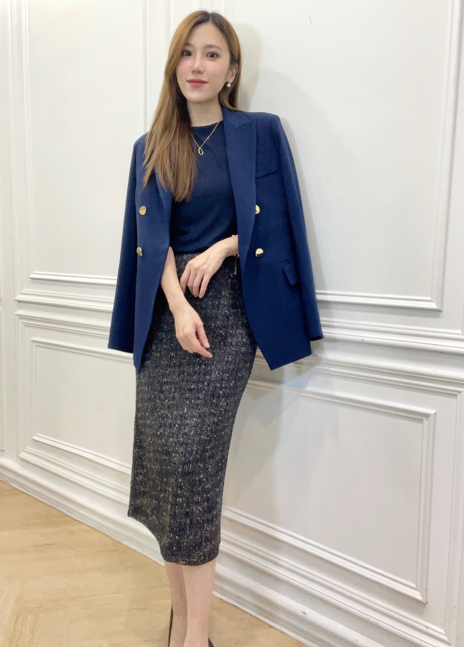 絕美款!混色織紋修身長裙