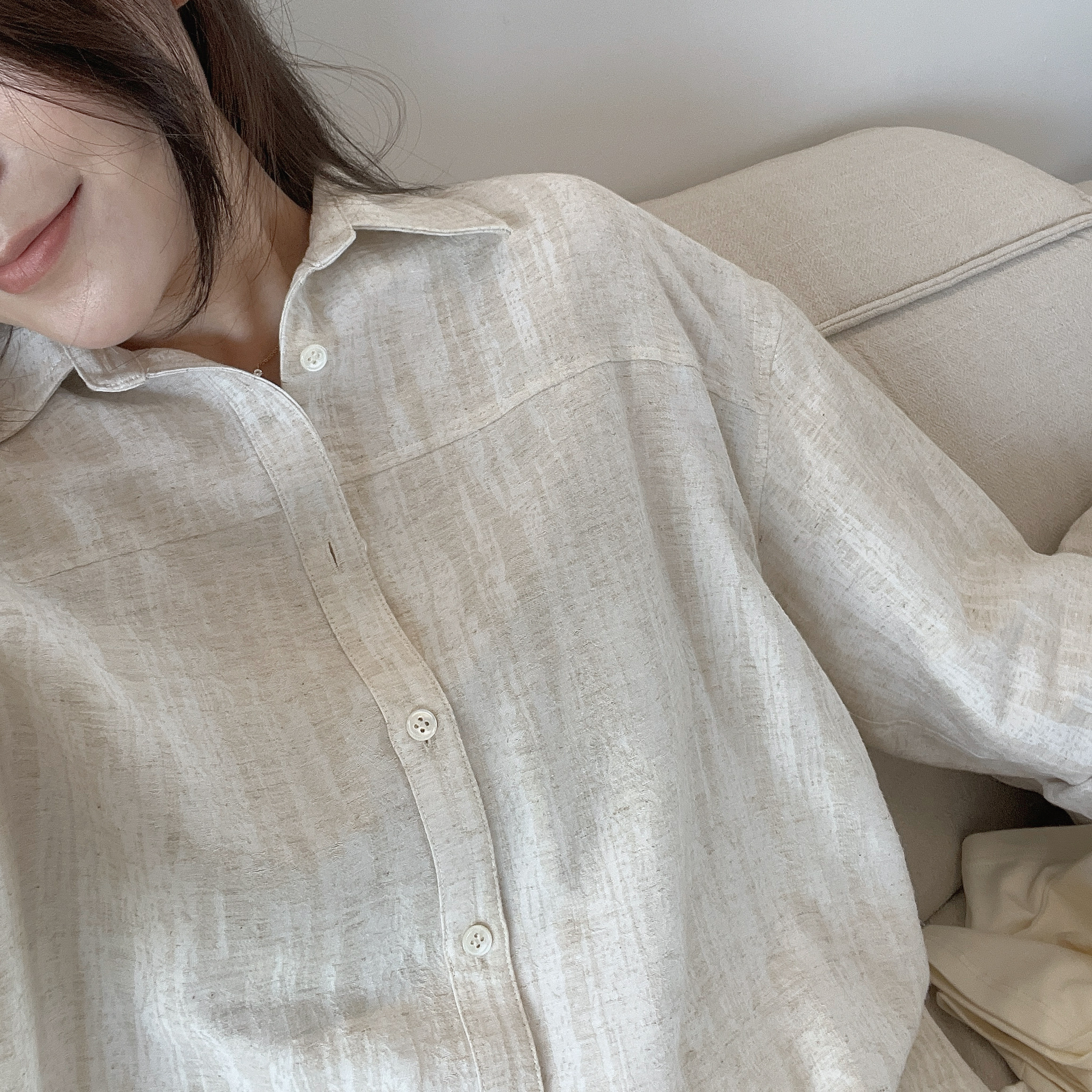 [現貨]  [7085] 不易皺！麻質隨性風襯衫