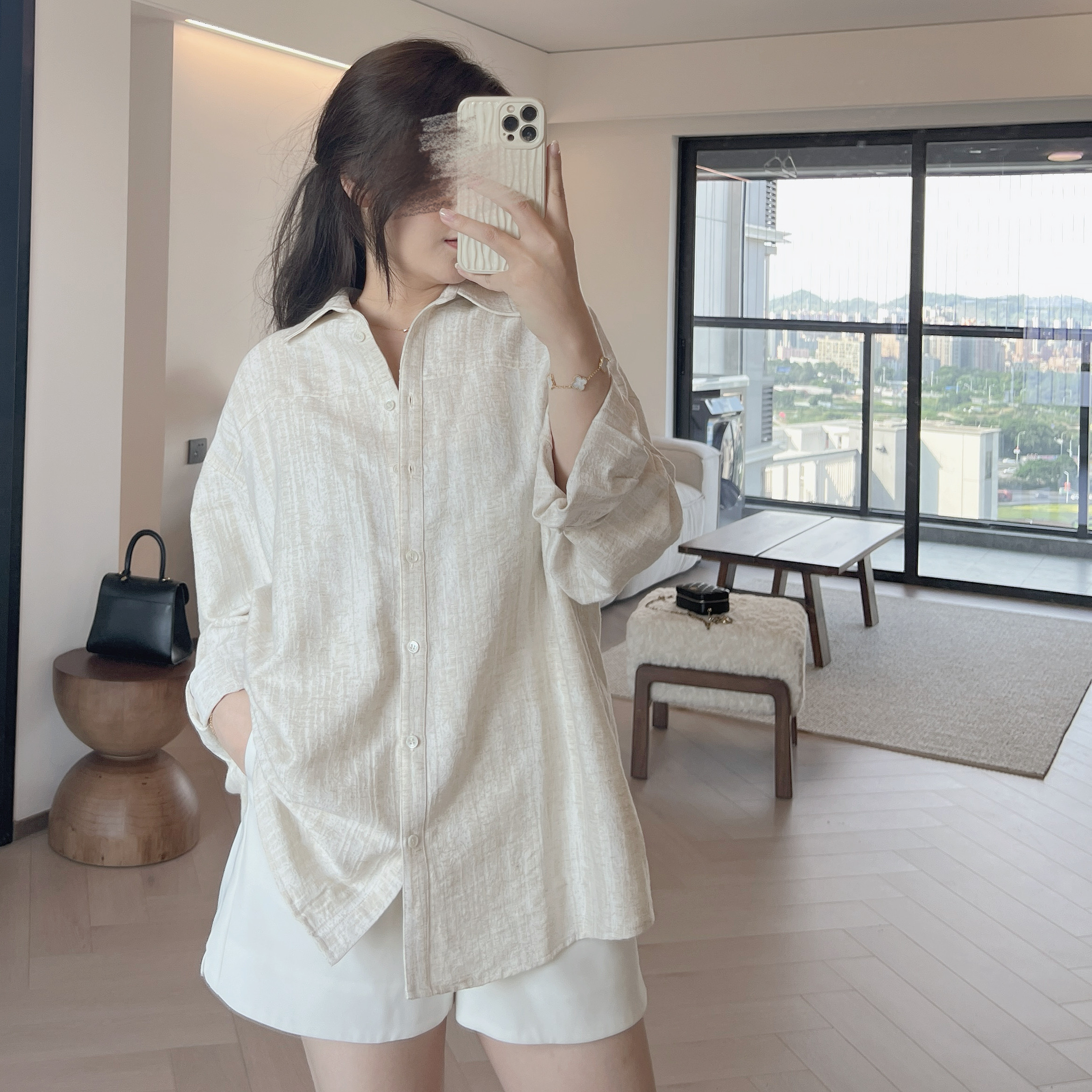 [現貨]  [7085] 不易皺！麻質隨性風襯衫