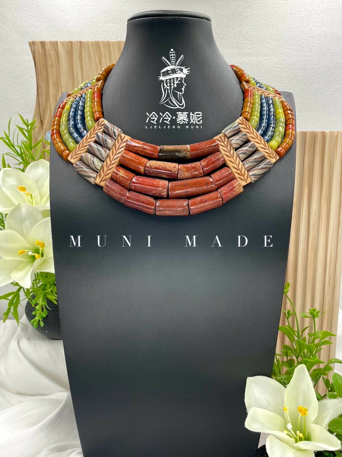 Muni-No.28貿易老珠六排複串短鍊42cm