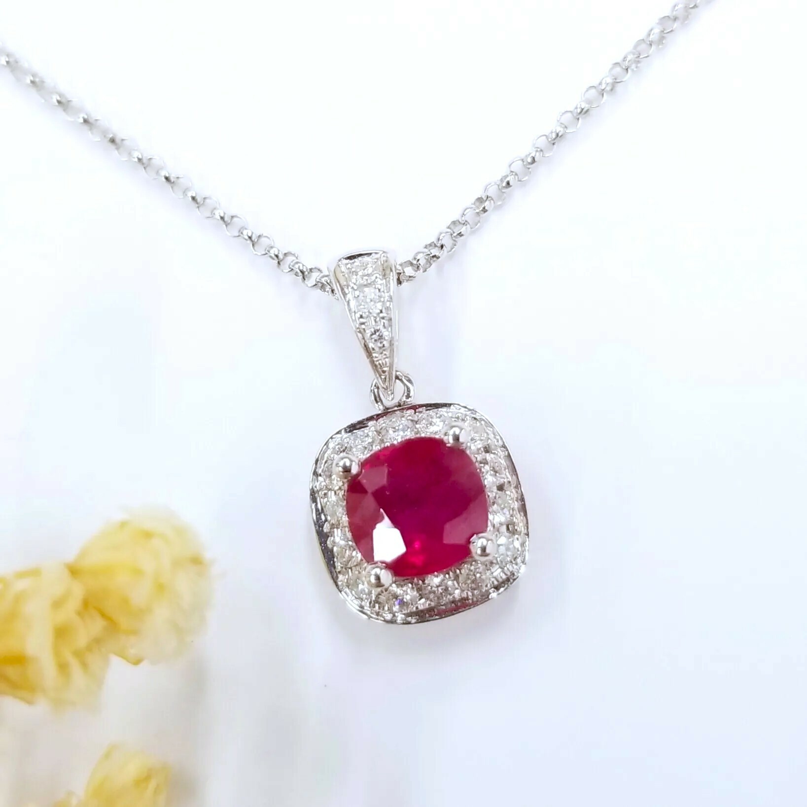 18K White Gold 0.95ct Ruby and Diamond Pendant