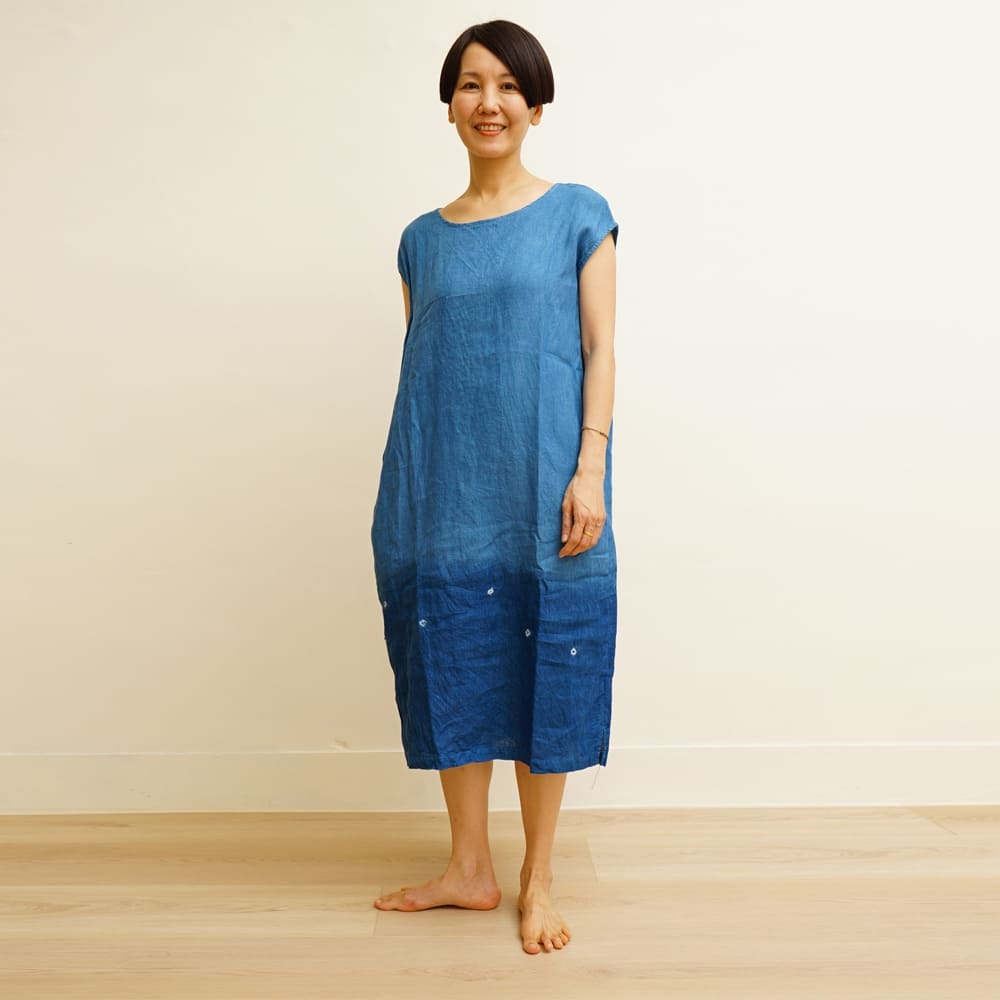 亞麻 背心洋裝  藍染