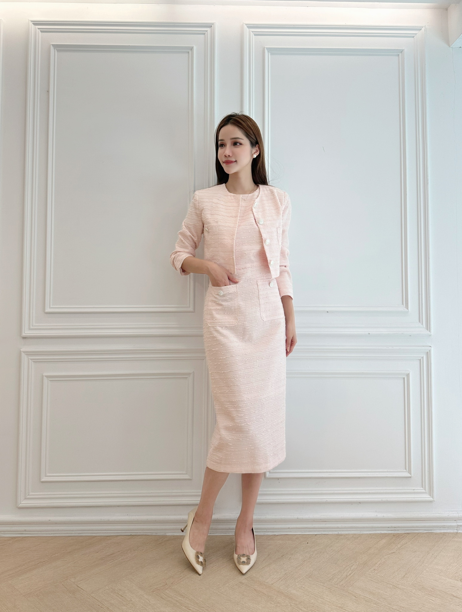 高雅小香風織紋洋裝套裝