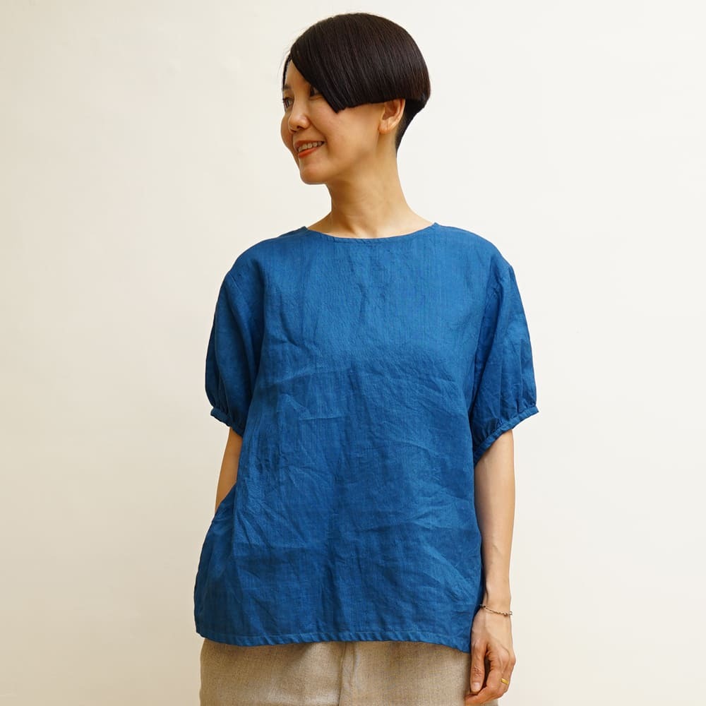 【預購】麻 公主袖上衣 藍染