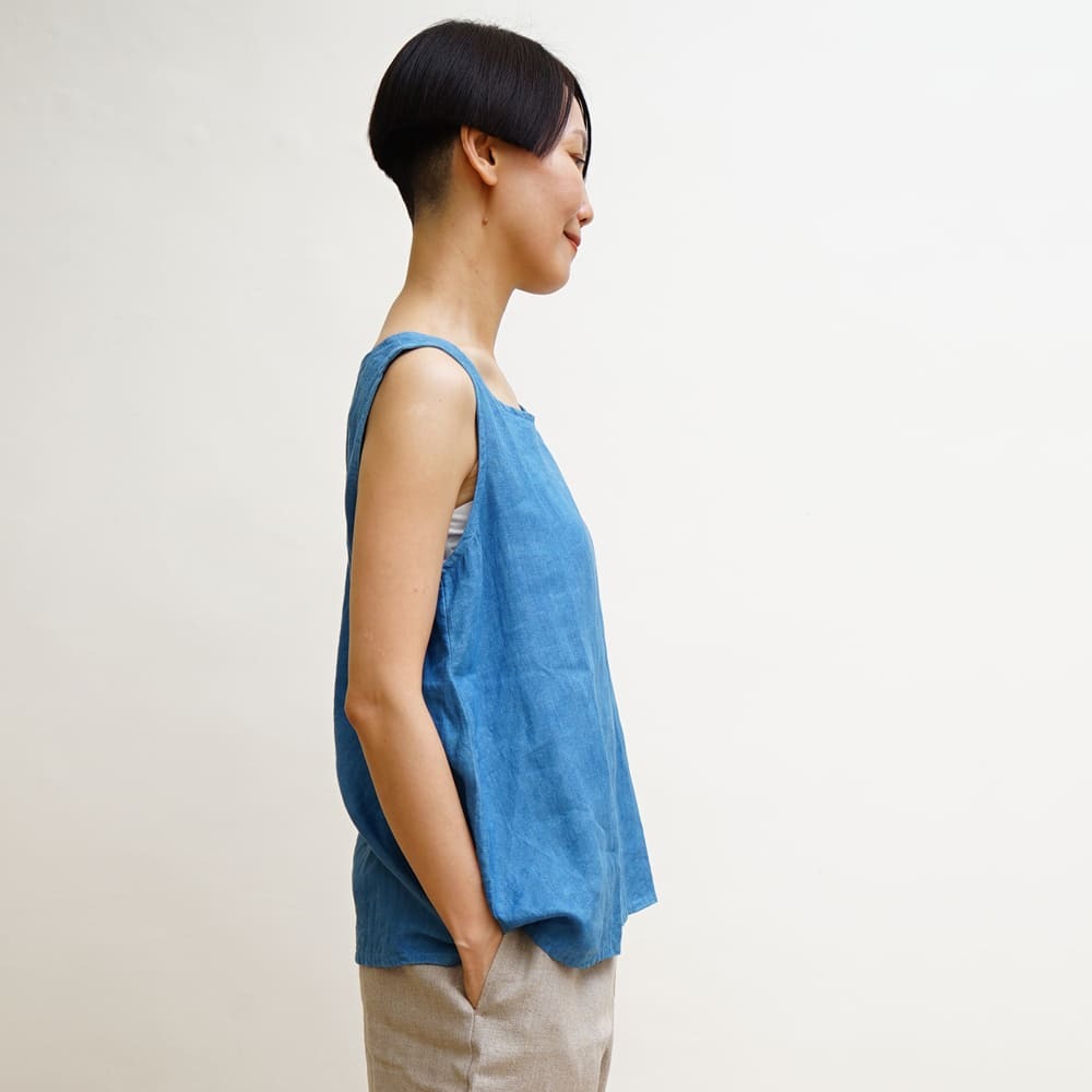 【預購】亞麻 背心 藍染