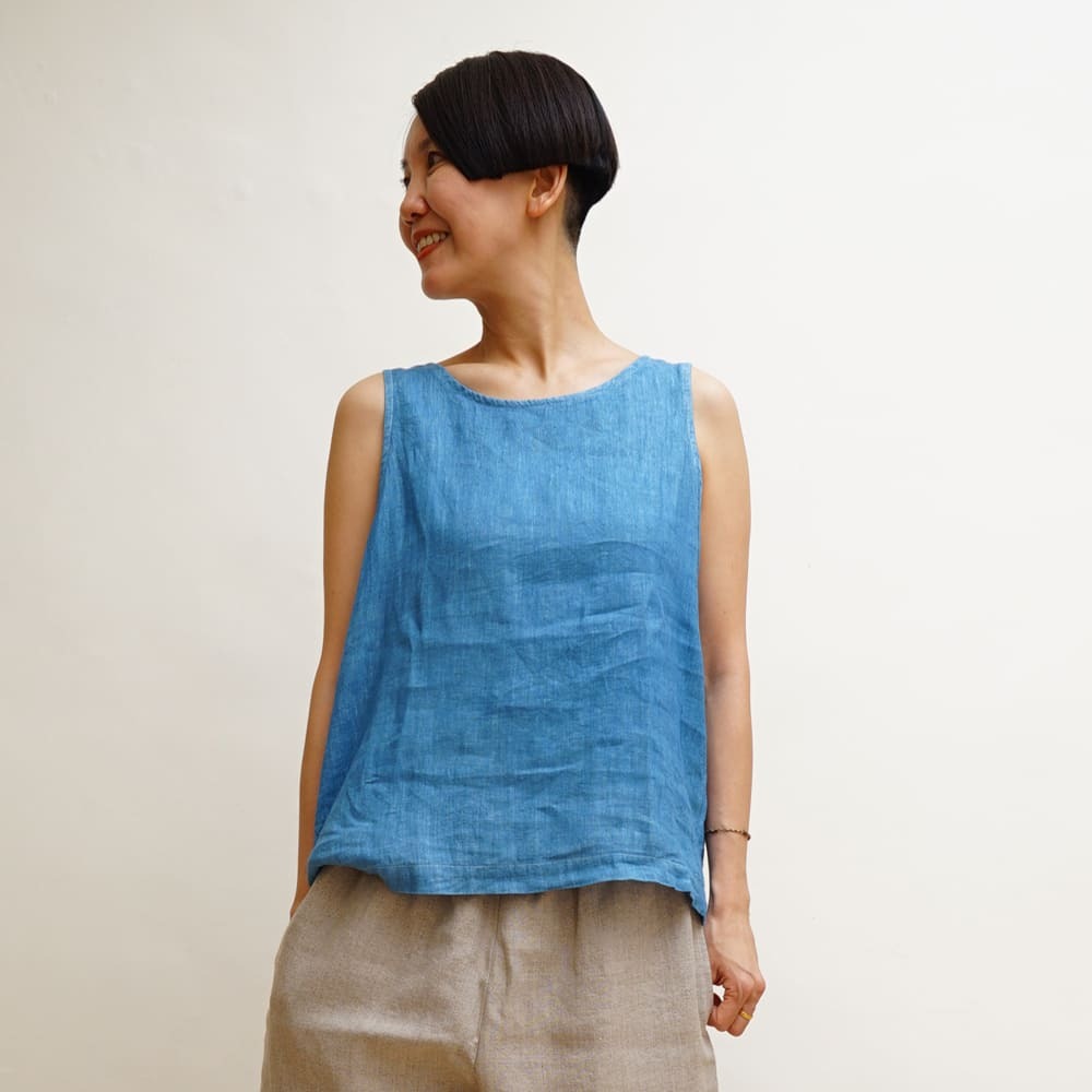 【預購】亞麻 背心 藍染