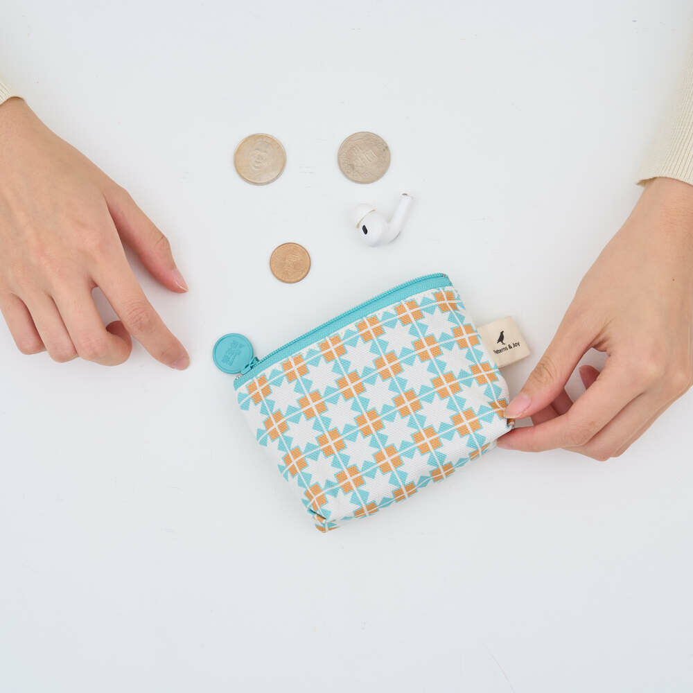 Zipper Mini Purse/Old Ceramic Tile/Hydrangea Orange