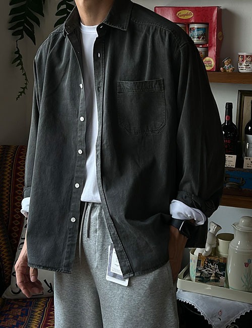 水洗顏料長袖襯衫