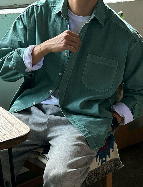 水洗顏料長袖襯衫