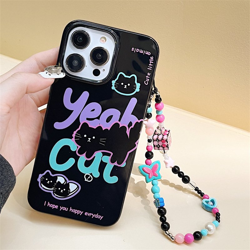 《91905》黑貓英文手機殼(附掛繩)