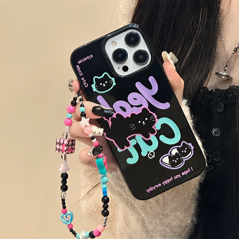 《91905》黑貓英文手機殼(附掛繩)