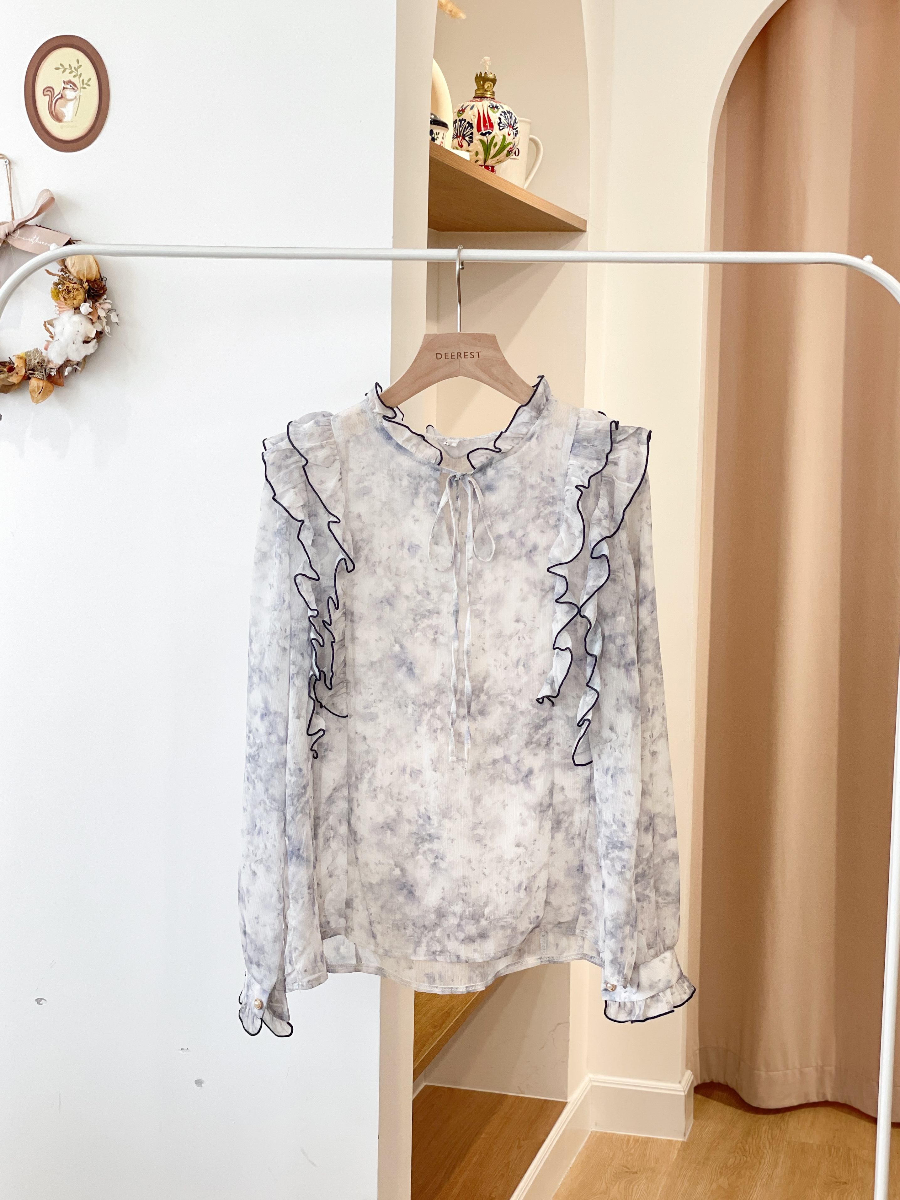 T1143 Azure Mist Wavy Blouse