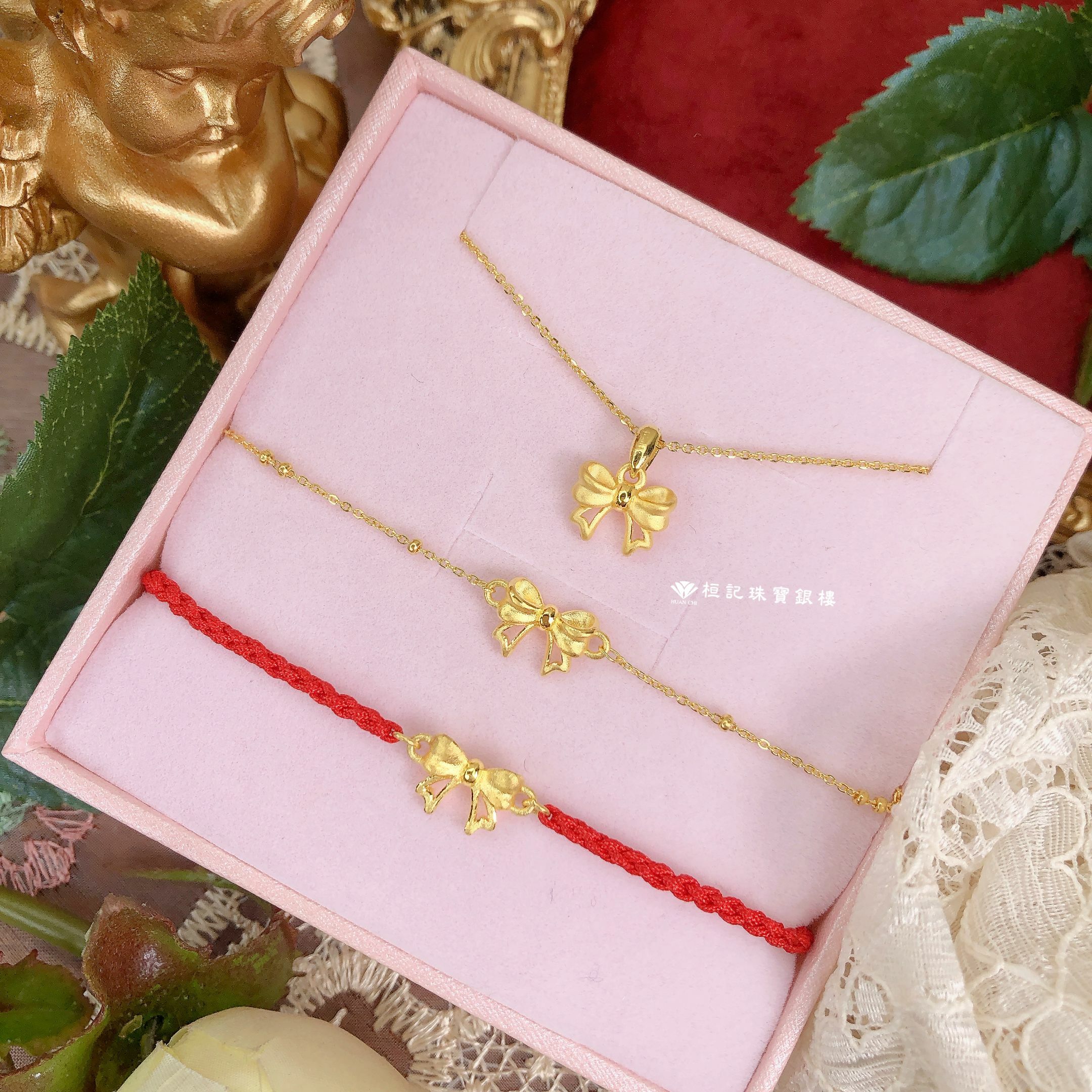 可愛蝴蝶結 黃金項鍊/黃金手鍊/編織金手鍊