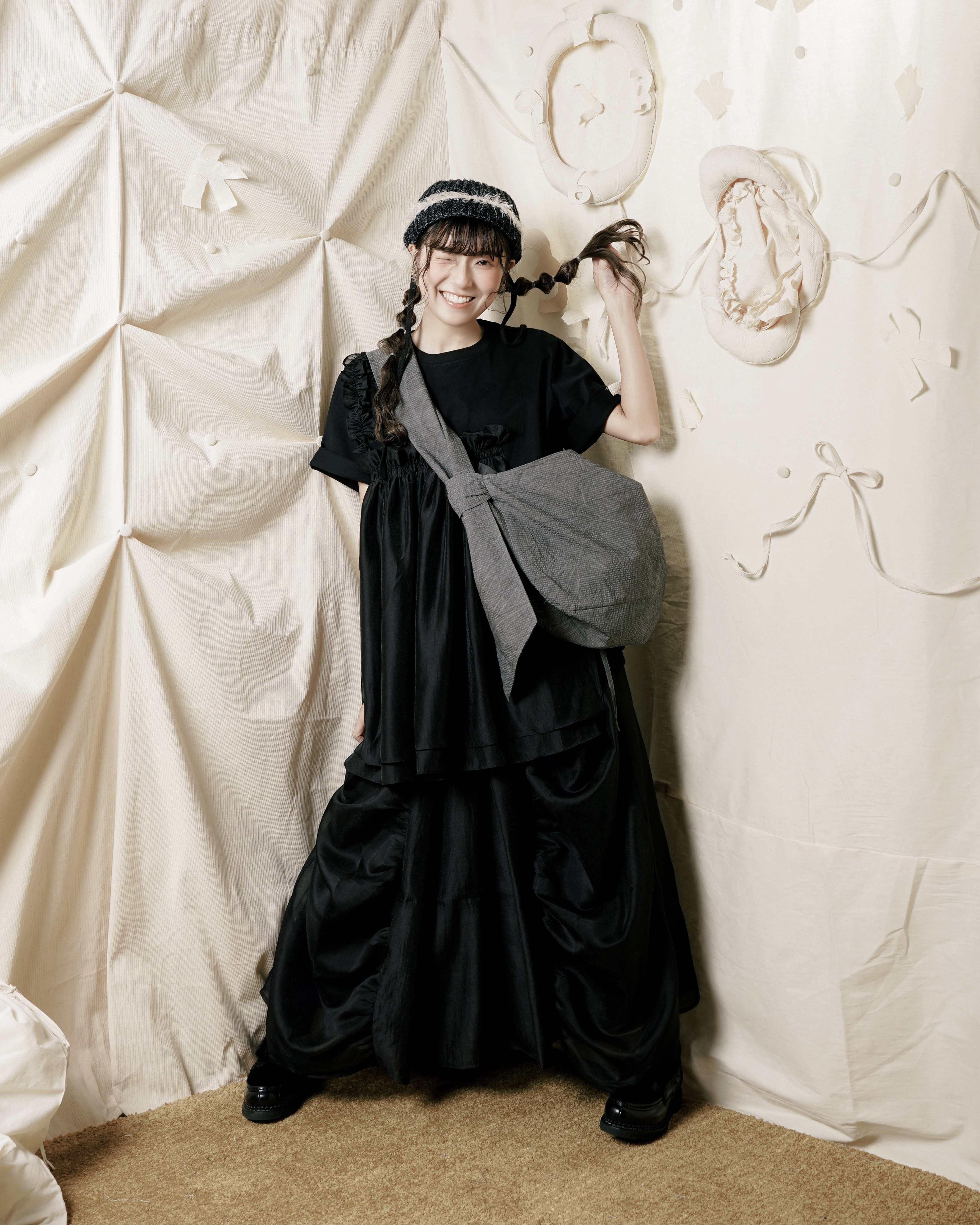 【 Kiki.co made 】 Mesh Layer Drawstring Skirt Black