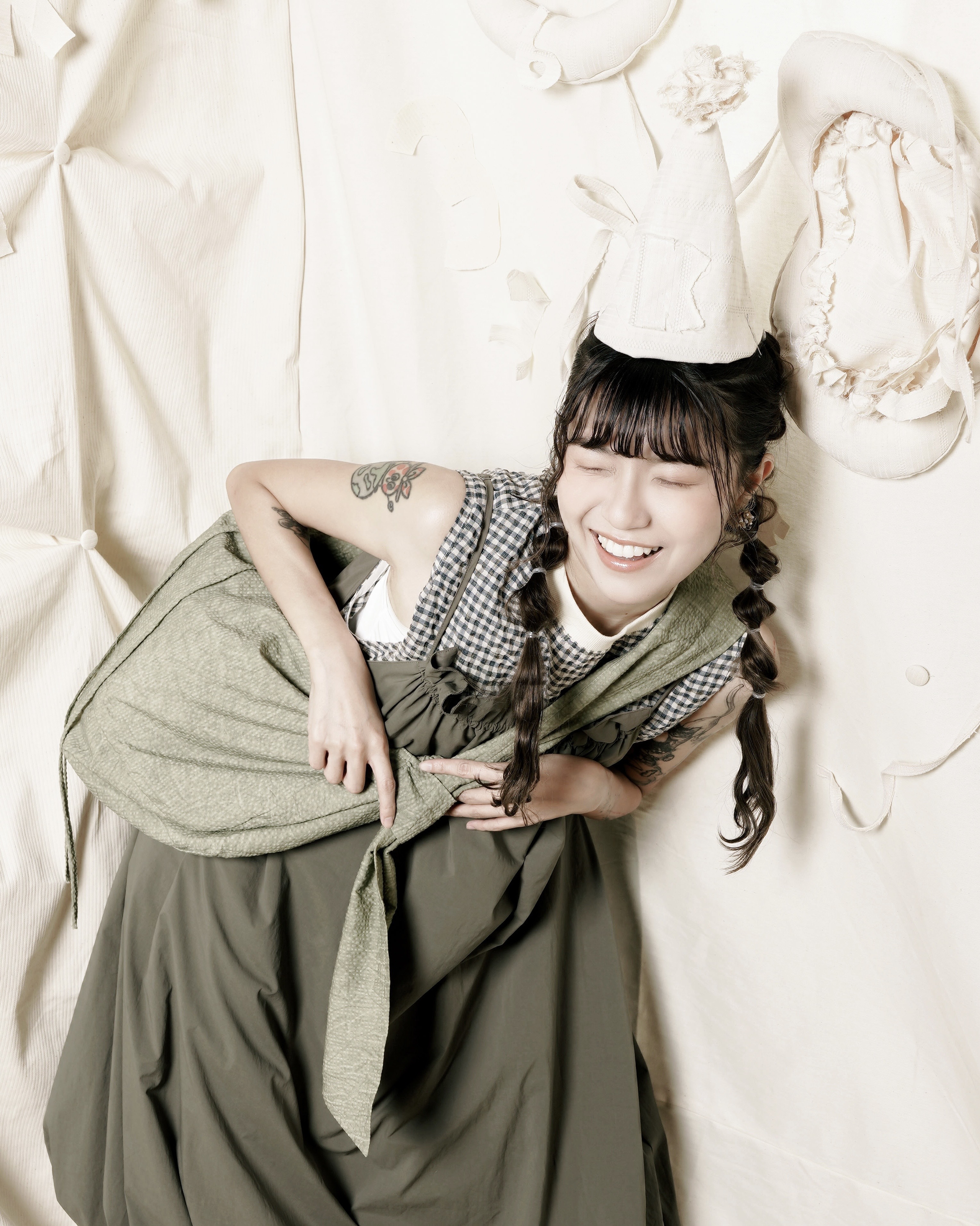 【 Kiki.co made 】 Double Side Check Shoulder Bag - Green