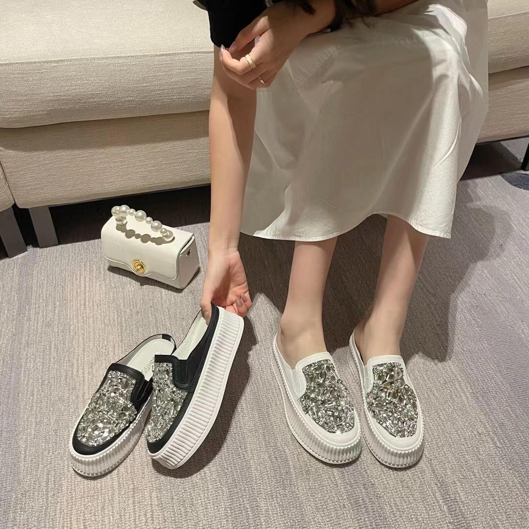 寶石牛皮半拖休閒鞋