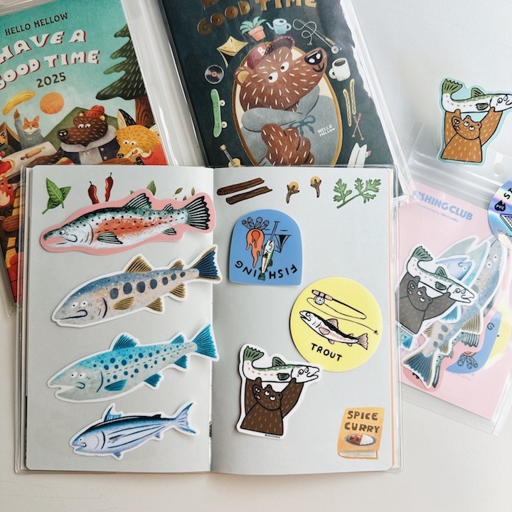 OKATAOKA_熊抓魚 7入防水貼紙包 ｜日本Greeting Life