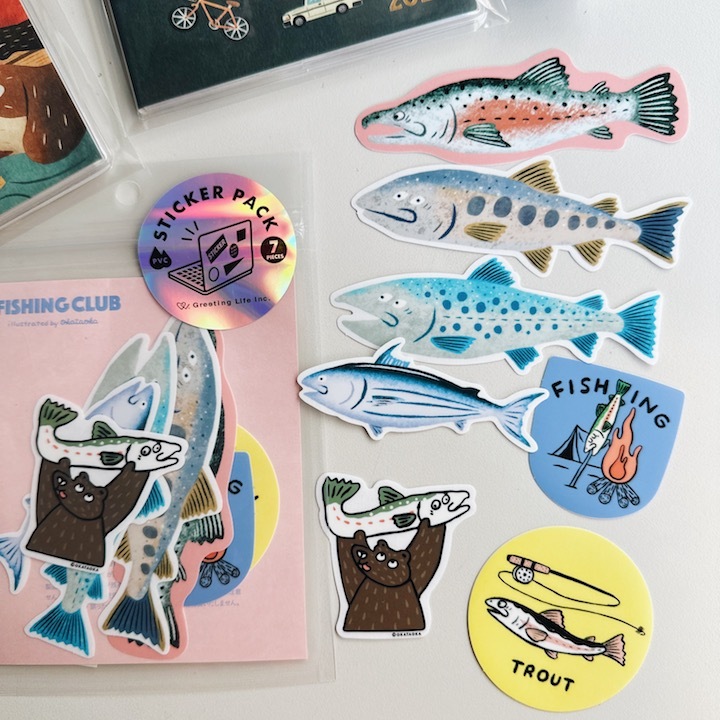 OKATAOKA_熊抓魚 7入防水貼紙包 ｜日本Greeting Life