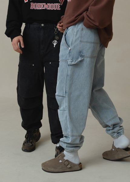 (韓國獨家特價)縮口細節慢跑牛仔褲