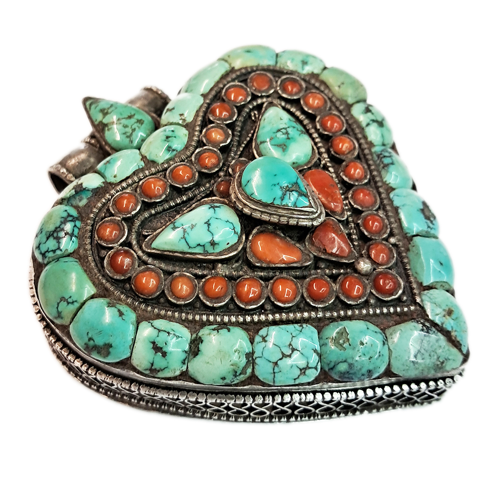 心型珊瑚綠松石精工{純銀}嘎嗚【十方】126824