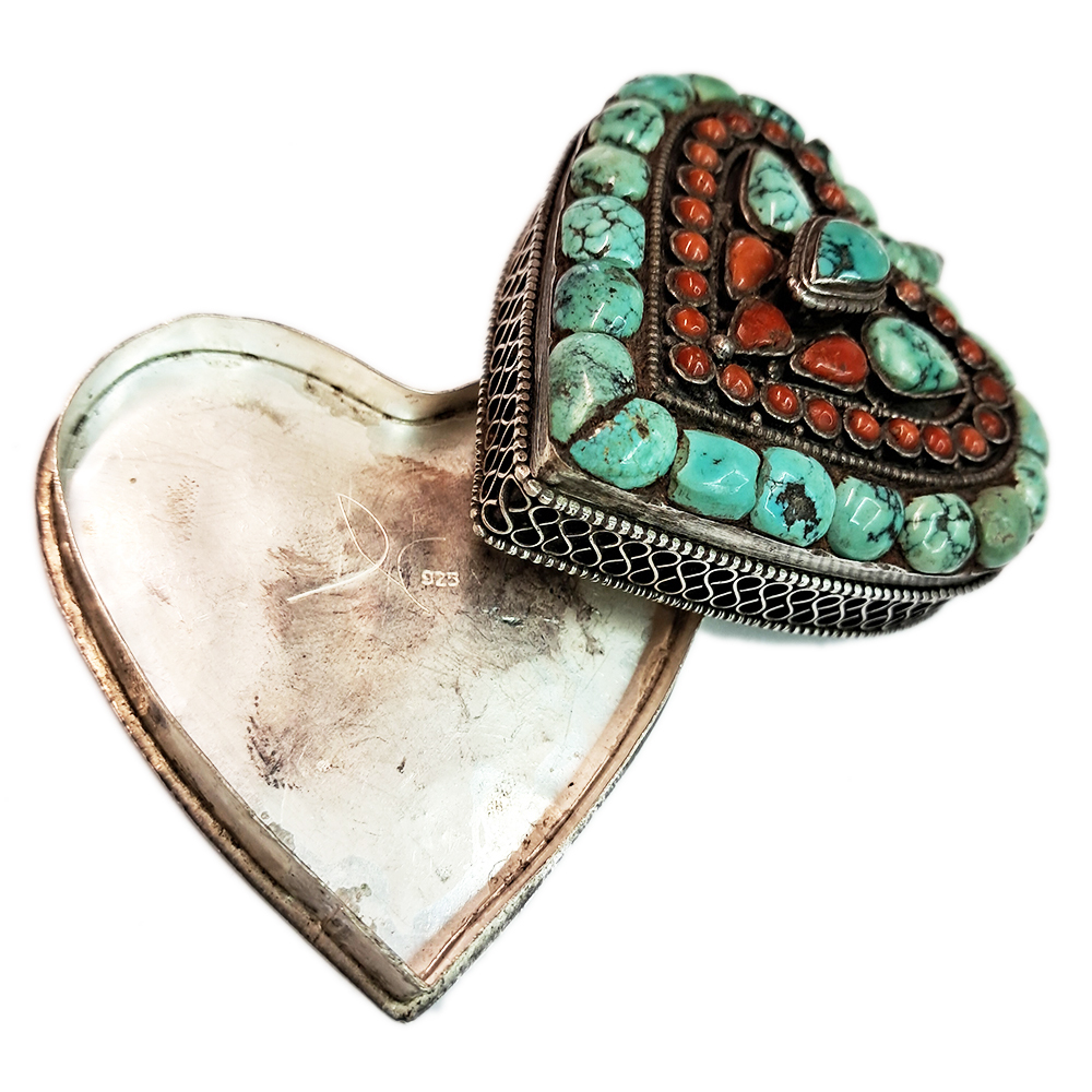 心型珊瑚綠松石精工{純銀}嘎嗚【十方】126824