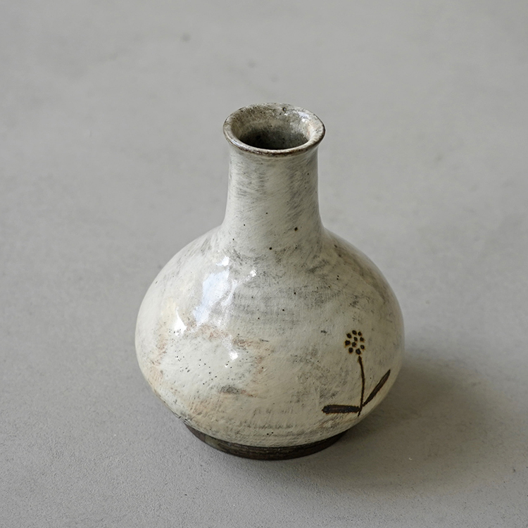 金相萬－粉引花器-圓形縮口－小花