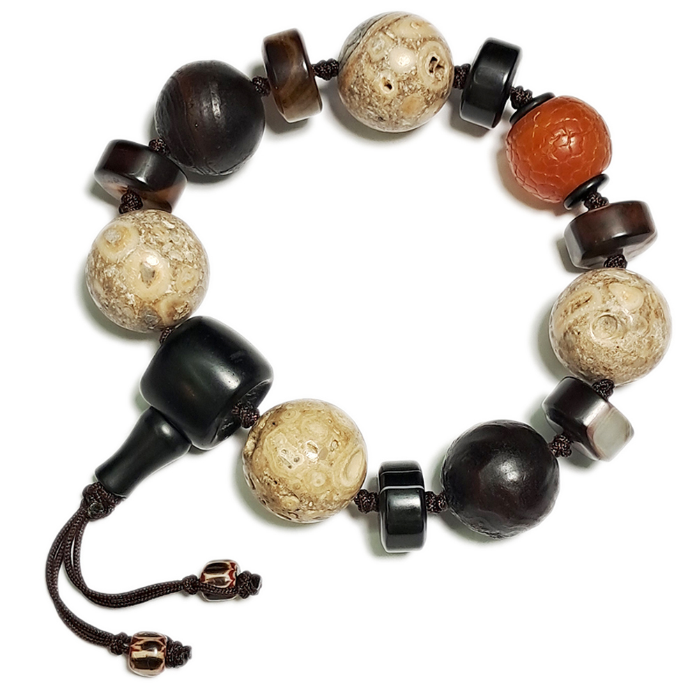 南紅&老礦藥師珠&{羅漢靈骨}龍宮舍利手珠18mm【十方】153721