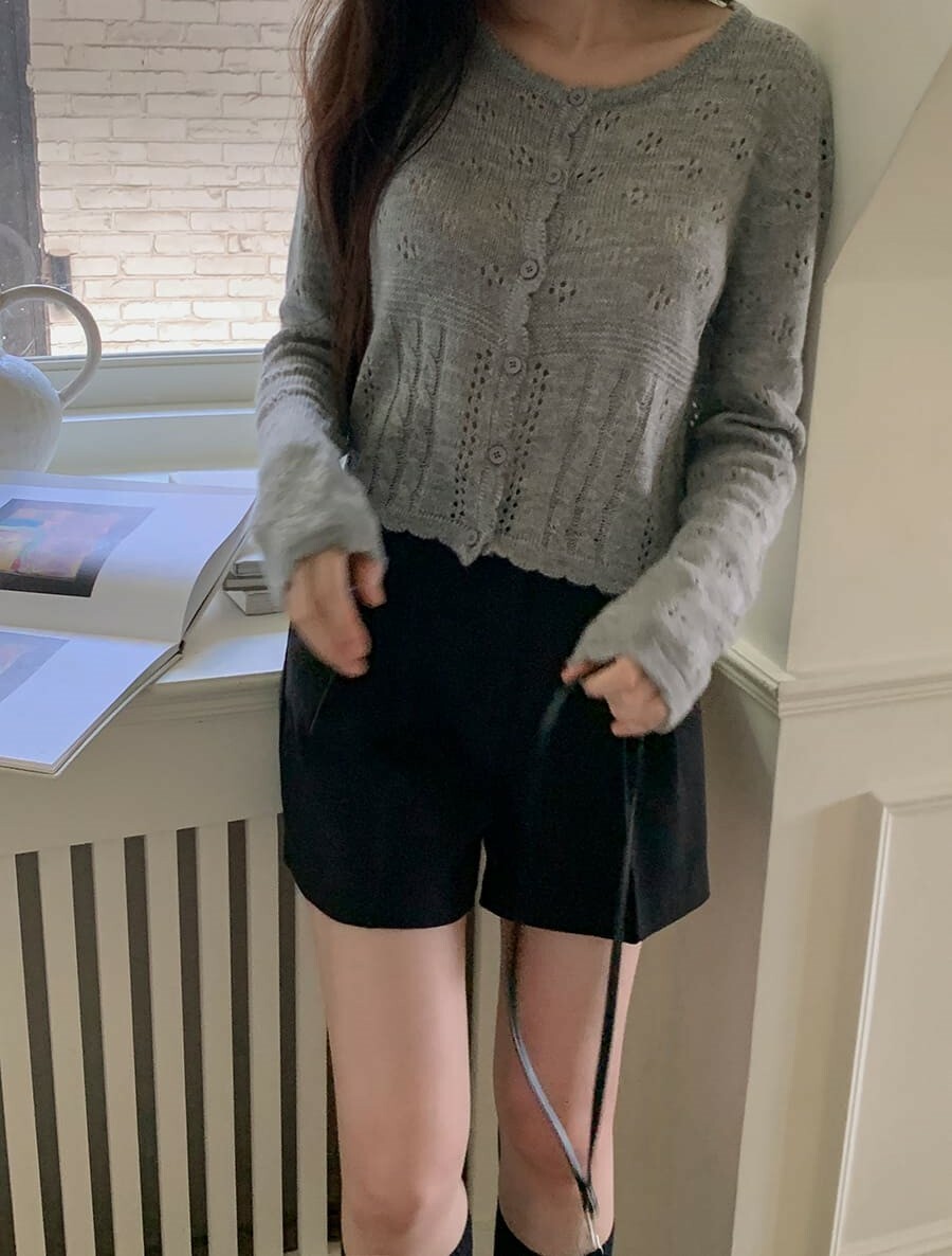 韓國Cherrykoko授權 可愛柔和織花洞洞波紋邊針織衫