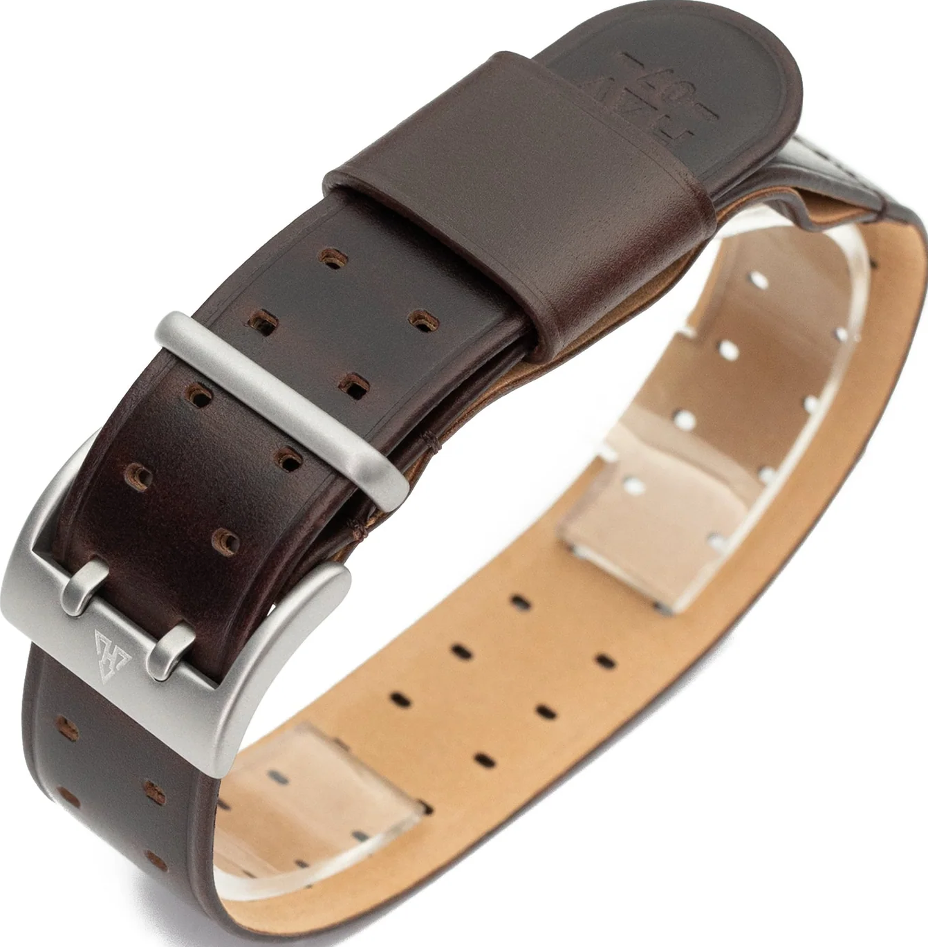 萬年鐘錶 - 英國 HAVESTON  M-1907 海豹棕色皮革一條式穿過錶帶  20MM