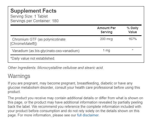 [預購] 釩/鉻 180片 Source Naturals Vanadium