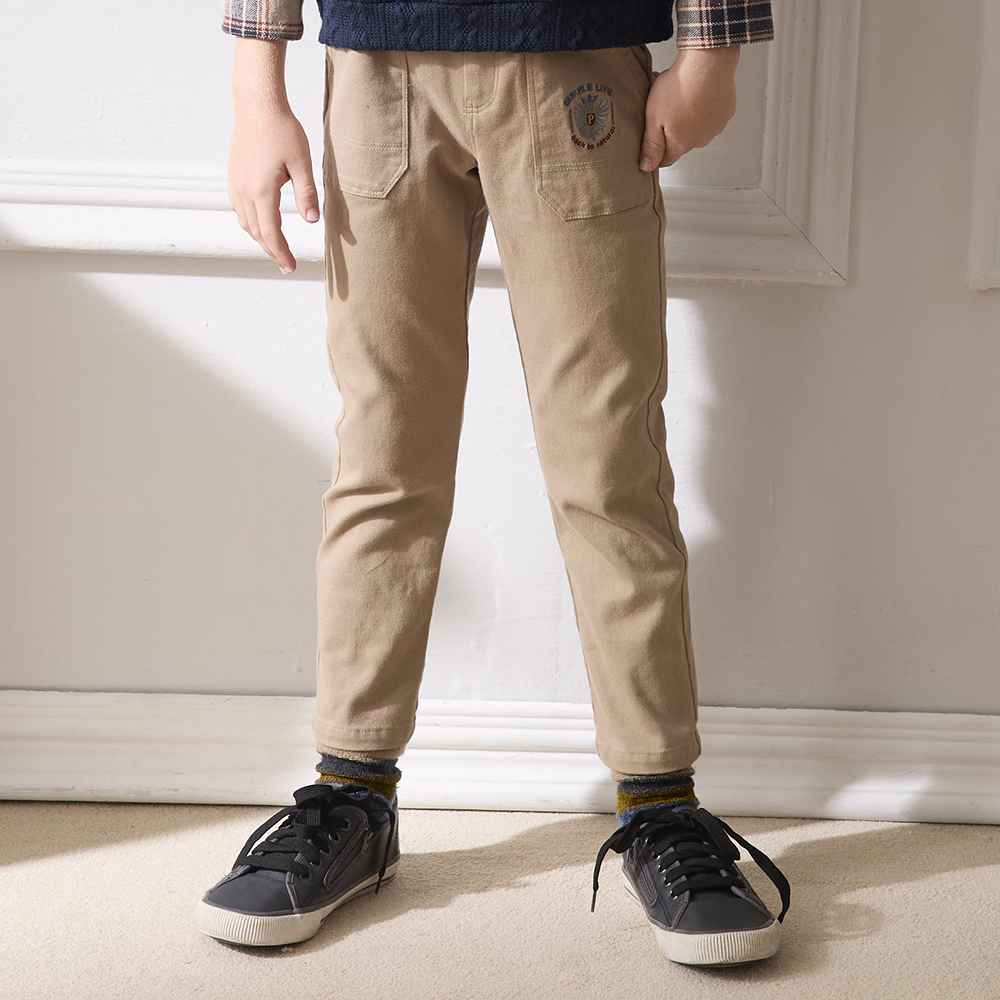 PIPPY 羅紋腰圍休閒長褲 卡其