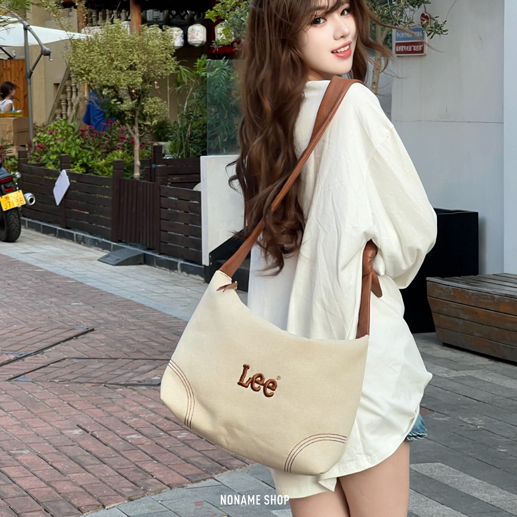 LEE 刺繡 LOGO 帆布包 皮革 扭結 大容量 兩色