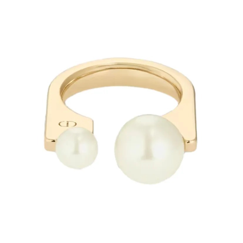 DIOR Tribales New Look 戒指 金色飾面金屬和白色樹脂珍珠
