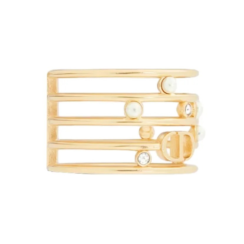 DIOR D-Backstage Ring 戒指 金色 金屬 白色樹脂珍珠 銀色