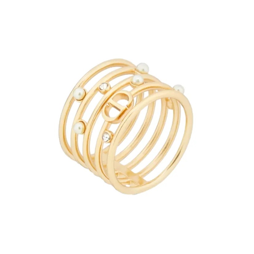 DIOR D-Backstage Ring 戒指 金色 金屬 白色樹脂珍珠 銀色