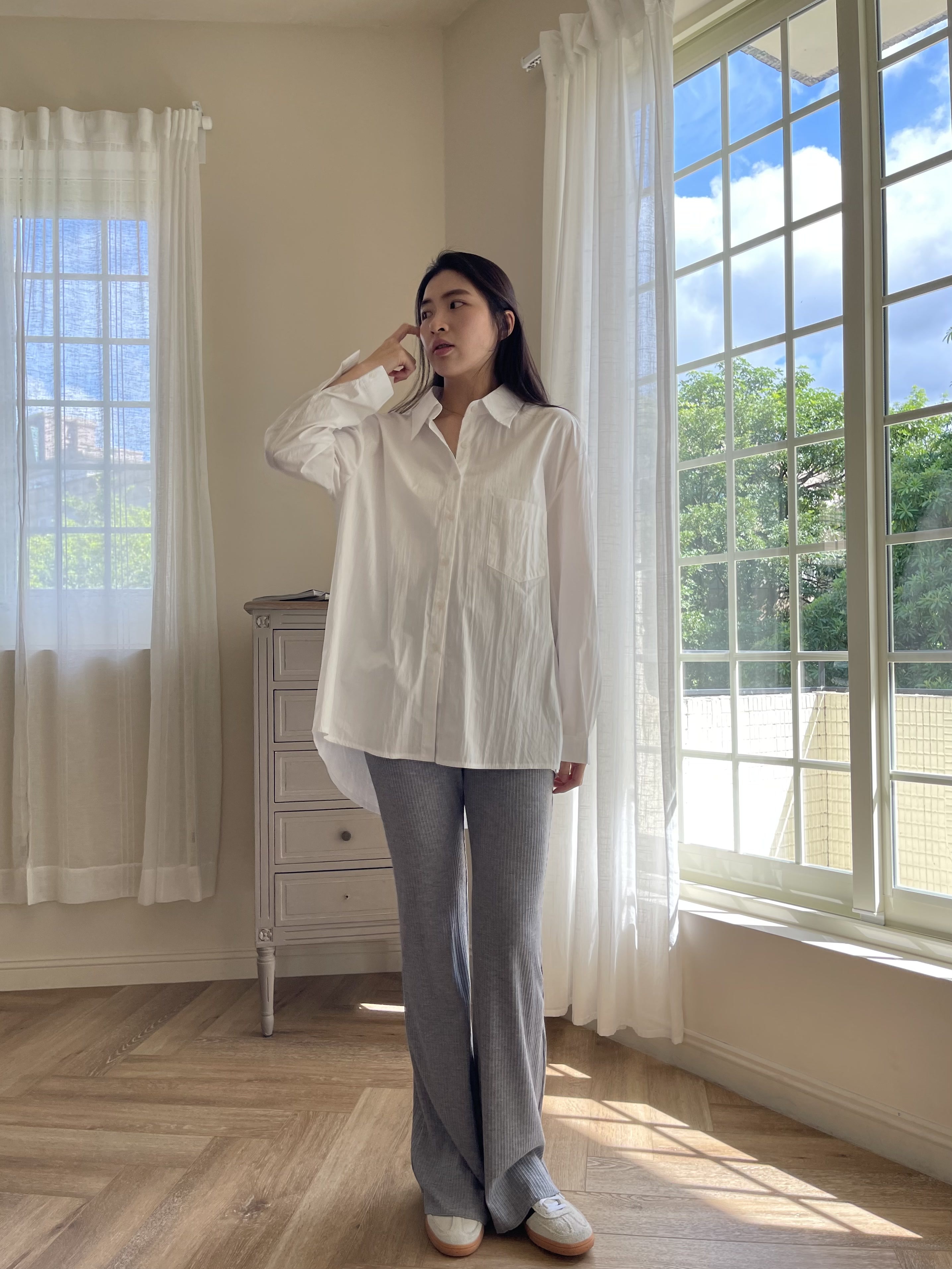 木耳邊螺紋微喇叭落地褲