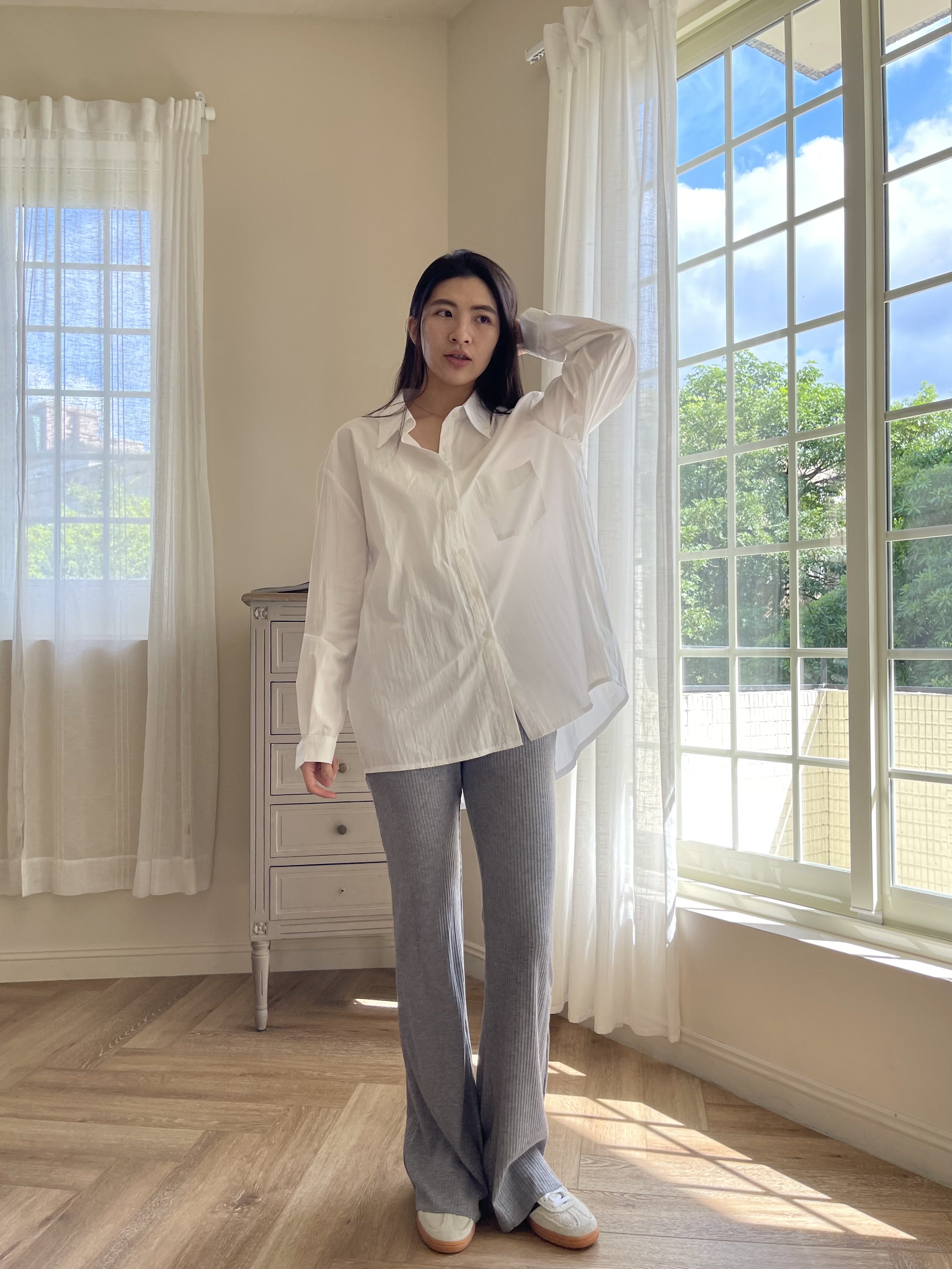 木耳邊螺紋微喇叭落地褲