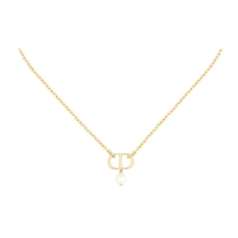 DIOR Petit CD 頸鏈金色飾面金屬和白色樹脂珍珠