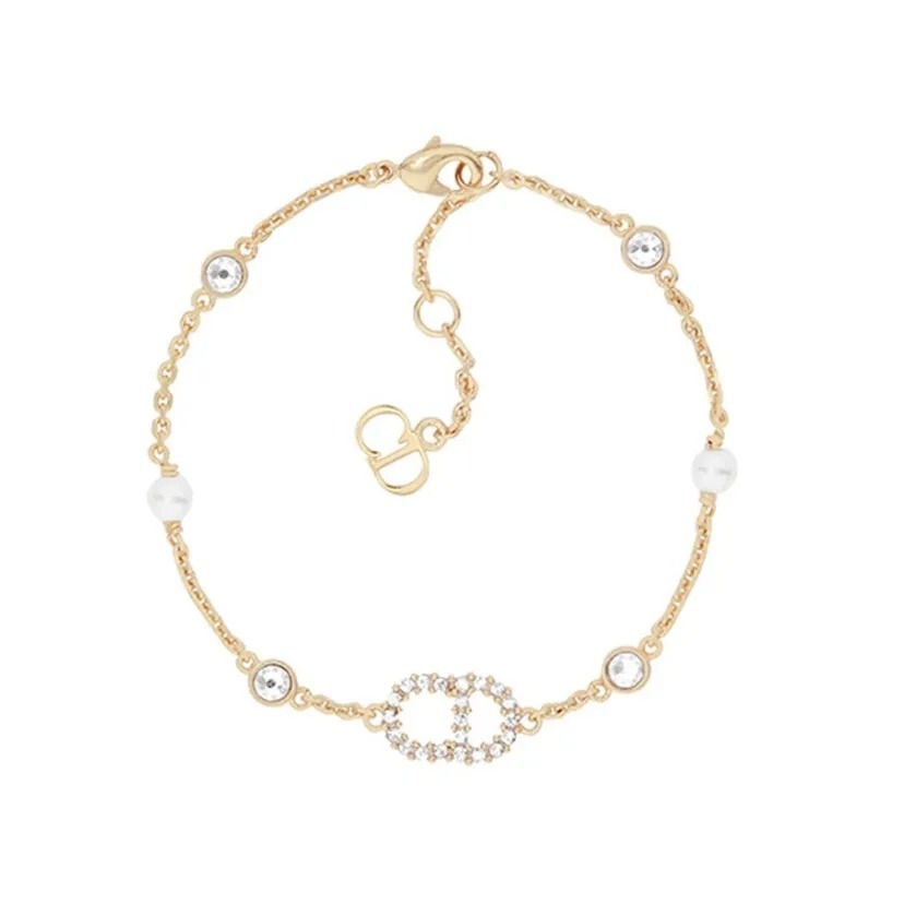 DIOR Clair D Lune 手鏈 金色飾面金屬 白色珍珠 白色水晶