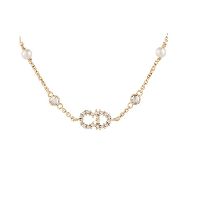 DIOR Clair D Lune 手鏈 金色飾面金屬 白色珍珠 白色水晶