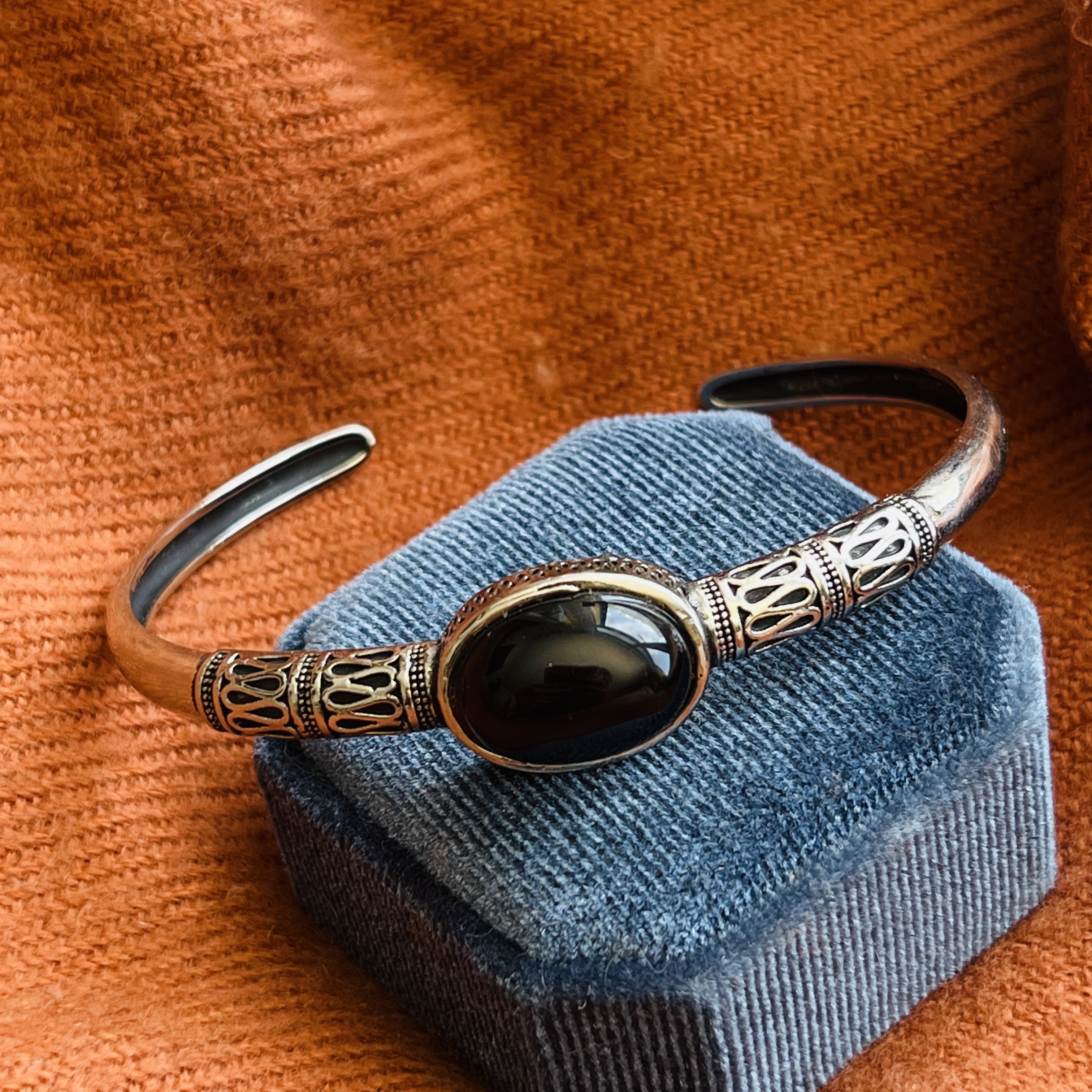 [原石] 黑曜石 金屬手鐲 水晶手鐲