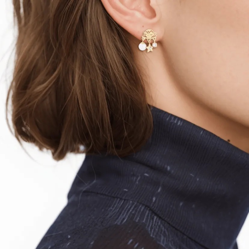 DIOR Revolution 耳環金色飾面金屬 白色樹脂珍珠和白色水晶