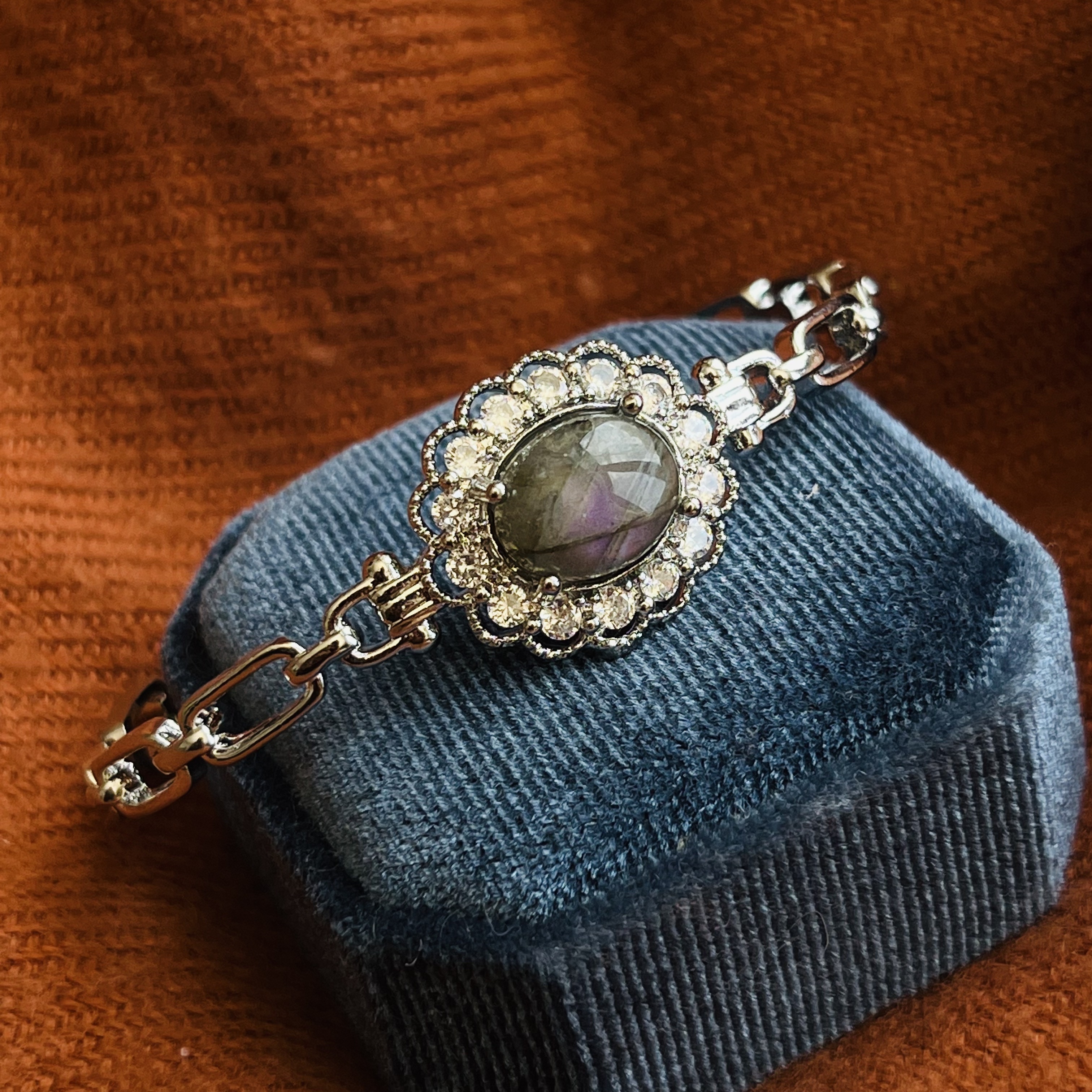 [原石] 紫光拉長石 金屬手鐲 水晶手鐲