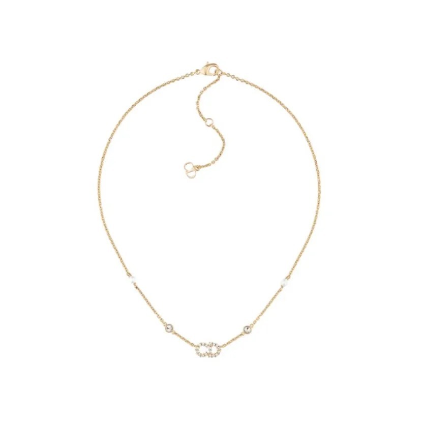 DIOR Clair D Lune 頸鏈金色飾面金屬 白色樹脂珍珠和白色水晶